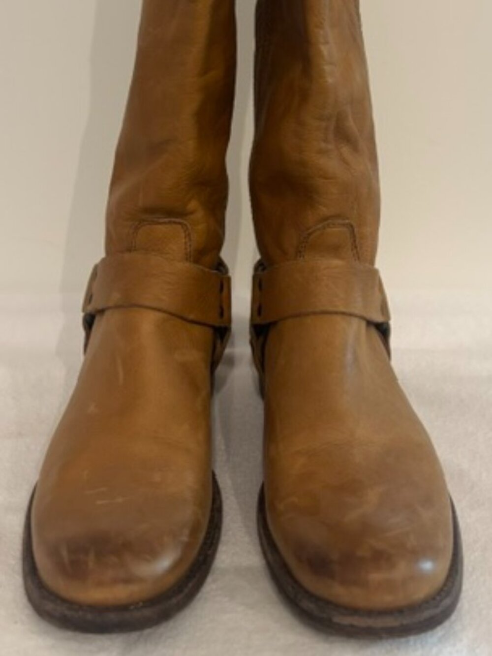 Frey Cognac Distressed Leather Philip Harness Tall Riding Boot - 7